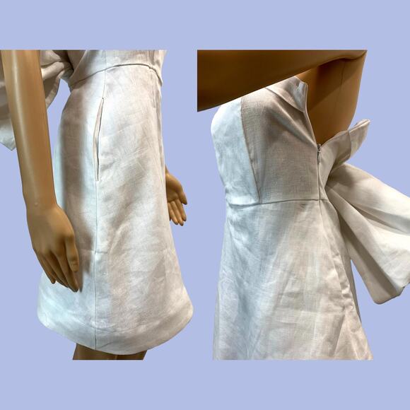 New DISSH Aisle White Linen Back Bow Mini Dress | size 4 - Picture 10 of 10